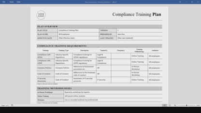 Compliance Training Plan Template (Word, PDF)
