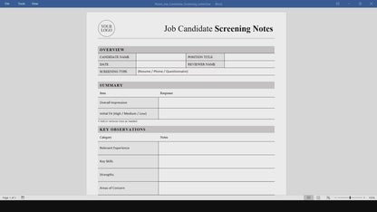 Job Candidate Screening Notes Template (Word, PDF)