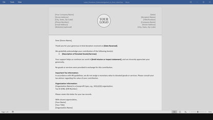 In-Kind Donation Acknowledgment Letter Template (Word, PDF)