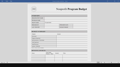 Nonprofit Program Budget Template (Word, PDF)