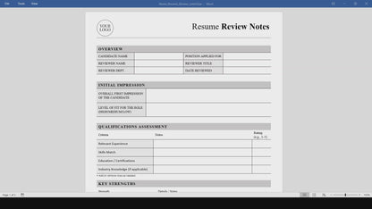 Resume Review Notes Template (Word, PDF)