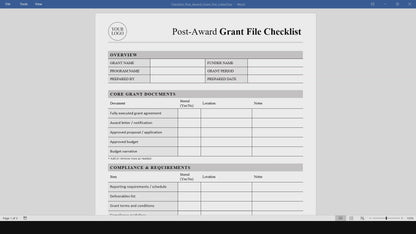 Post-Award Grant File Checklist Template (Word, PDF)