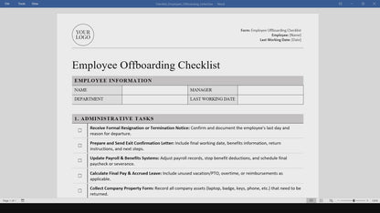 Employee Offboarding Checklist Template (Word, PDF)
