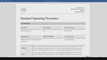 Receiving Inventory SOP Template (Word & PDF)