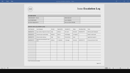 Simple Issue Escalation Log Template (Word, PDF)