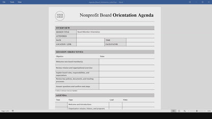 Nonprofit Board Orientation Agenda Template (Word, PDF)