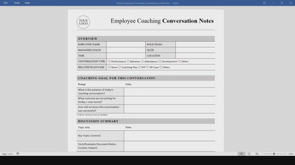 Employee Coaching Conversation Notes Template (Word, PDF)