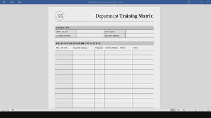 Department Training Matrix Template (Word, PDF)