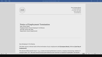 Employment Termination Letter Template (Word, PDF)