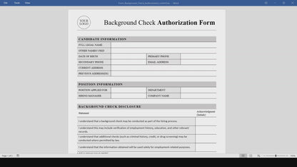 Background Check Authorization Form Template (Word, PDF)