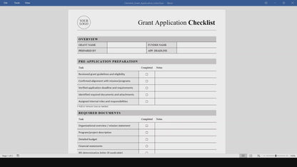 Grant Application Checklist Template (Word, PDF)