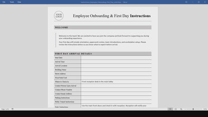 Employee Onboarding & First Day Instructions Template (Word, PDF)