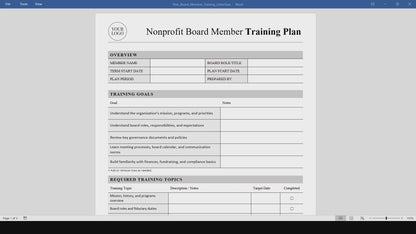 Nonprofit Board Member Training Plan Template (Word, PDF)