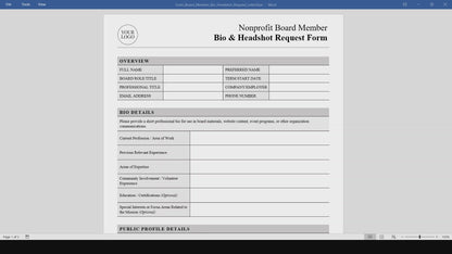 Nonprofit Board Member Bio & Headshot Request Form Template (Word, PDF)