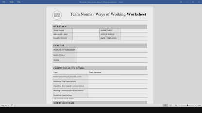 Team Norms / Ways of Working Worksheet Template (Word, PDF)