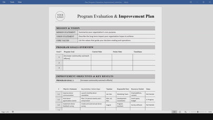 Nonprofit Program Evaluation & Improvement Plan Template (Word, PDF)