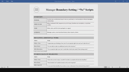 Manager Boundary-Setting / "No" Scripts Template (Word, PDF)
