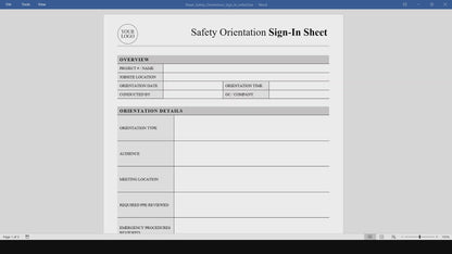 Construction Safety Orientation Sign-In Sheet Template (Word, PDF)