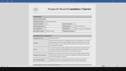 Finance Committee | Nonprofit Board Committee Charter Template (Word, PDF)