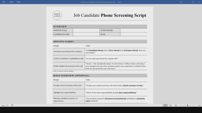 Job Candidate Phone Screening Script Template (Word, PDF)