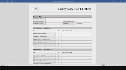 Facility Inspection Checklist Template (Word, PDF)
