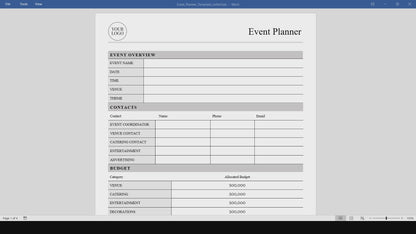 Simple Event Planner Template (Word, PDF)