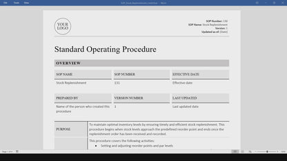 Stock Replenishment SOP Template (Word, PDF)