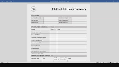 Job Candidate Score Summary Template (Word, PDF)