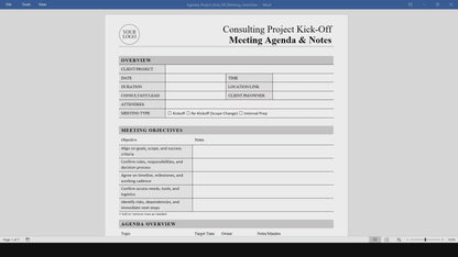 Consulting Project Kick-Off Meeting Agenda & Notes Template (Word, PDF)