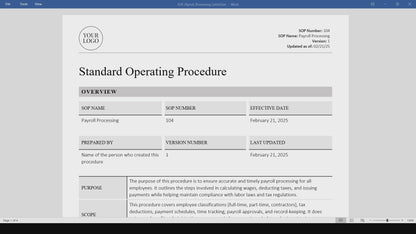 Payroll Processing SOP Template (Word & PDF) – Simple Standard Operating Procedure Template
