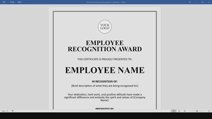 Employee Recognition Certificate Template (Word, PDF)