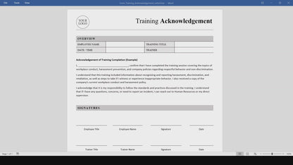 Training Acknowledgement Form Template (Word, PDF)