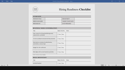 Hiring Readiness Checklist Template (Word, PDF)