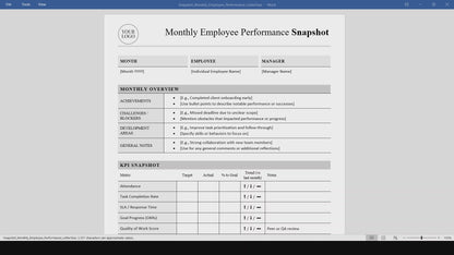 Monthly Employee Performance Snapshot Template (Word, PDF)