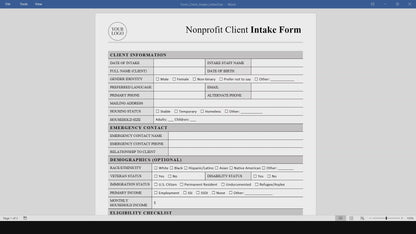 Nonprofit Client Intake Form Template (Word, PDF)