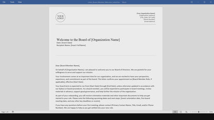 Nonprofit Board Member Welcome Letter Template (Word, PDF)