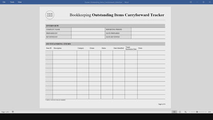 Bookkeeping Outstanding Items Carryforward Tracker Template (Word, PDF)