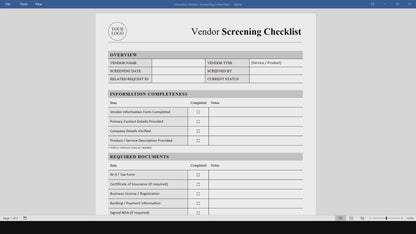Vendor Screening Checklist Template (Word, PDF)