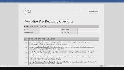 New Hire Pre-Boarding Checklist (Word, PDF)