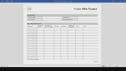 Vendor Non-Disclosure Agreement (NDA) Tracker Template (Word, PDF)