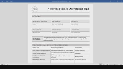 Nonprofit Finance Operational Plan Template (Word, PDF)