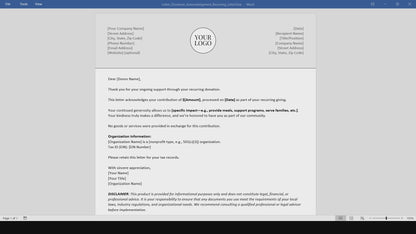 Recurring Donation Acknowledgment Letter Template (Word, PDF)