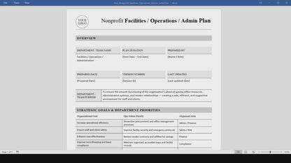 Nonprofit Facilities / Operations / Admin Plan Template (Word, PDF)
