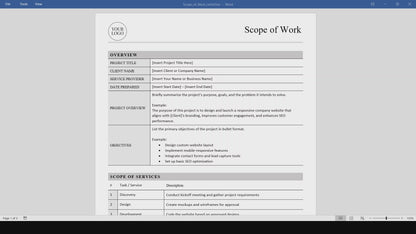 Simple Scope of Work Template (Word, PDF)