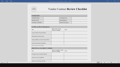 Vendor Contract Review Checklist Template (Word, PDF)