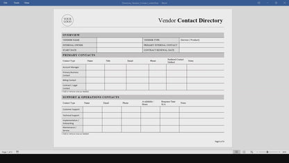 Vendor Contact Directory Template (Word, PDF)