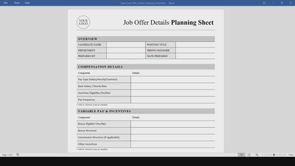 Job Offer Details Planning Sheet Template (Word, PDF)