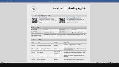 Manager 1:1 Meeting Agenda Template (Word, PDF)