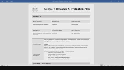 Nonprofit Research & Evaluation Plan Template (Word, PDF)