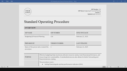 Budgeting & Financial Planning SOP Template (Word & PDF) – Simple Standard Operating Procedure Template